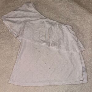 torrid White One-Shoulder Eyelet Ruffle Top